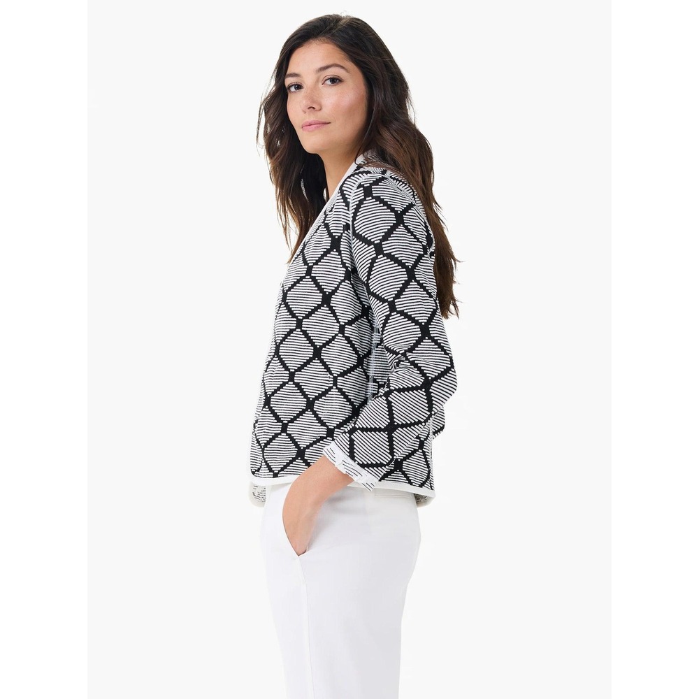 NIC+ZOE Day + Night Reversible Knit Jacket Black White Geometric Diamond Print - Picture 7 of 8